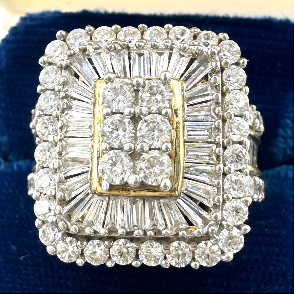 SJD 925 sterling silver gold vermeil cubic zirconia cocktail cluster ring size 7